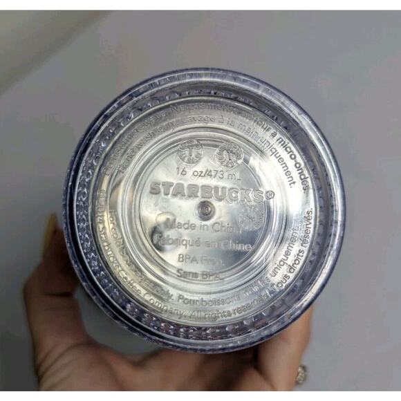 2014 Starbucks Cold Cup Coffee Pebble Studded Green Dot 16 oz Tumbler Silver Lid - Picture 4 of 4